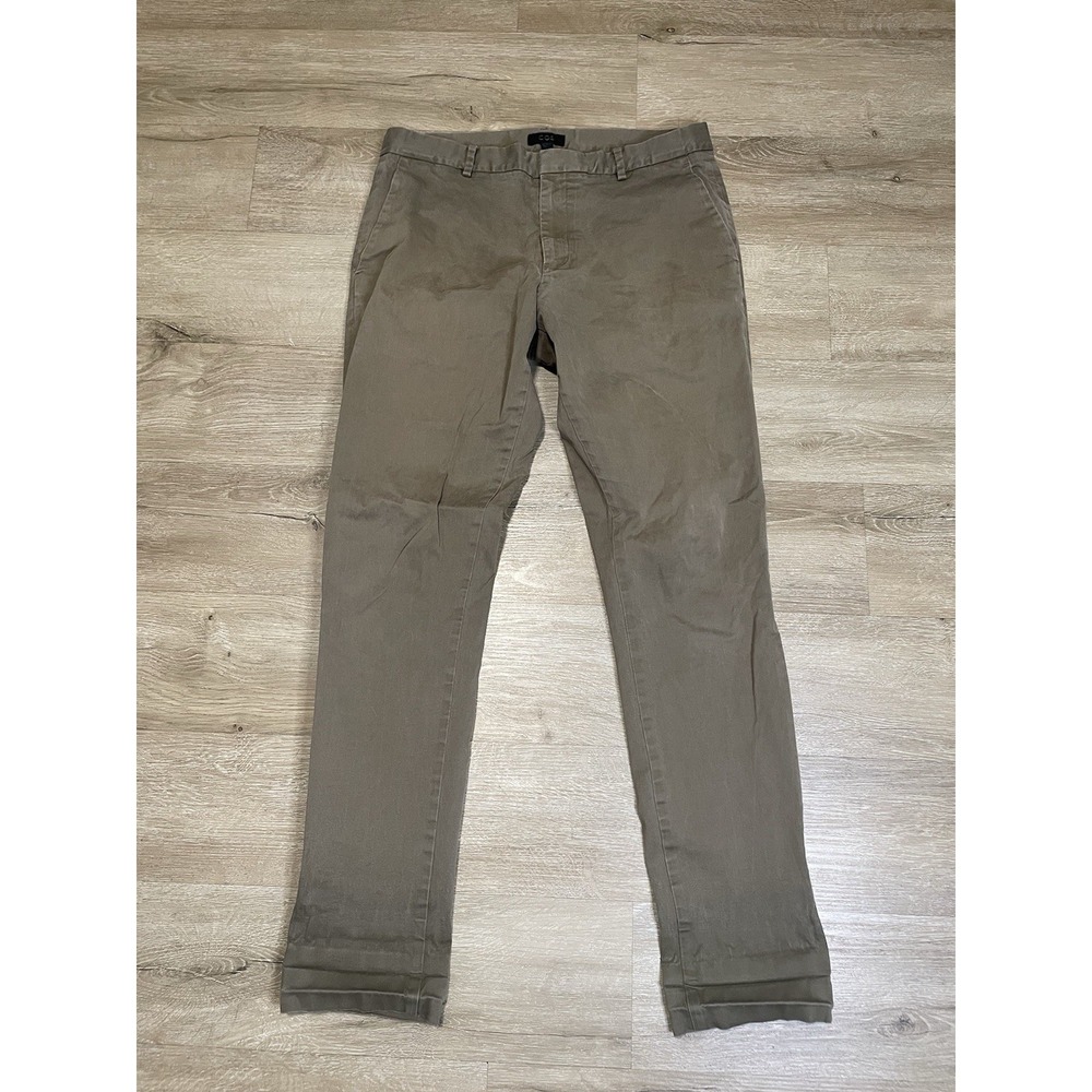 COS Pants Mens 34R Olive Green Chino Slim Fit Flat Front Stretch Cotton Trousers